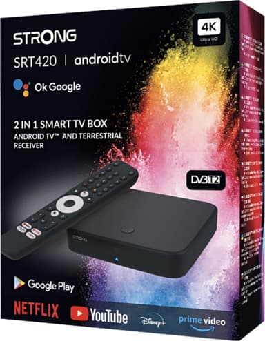 Strong Hybrid DVB-T2 & Android TV Box 4K UHD-strømmeenhet (sort)