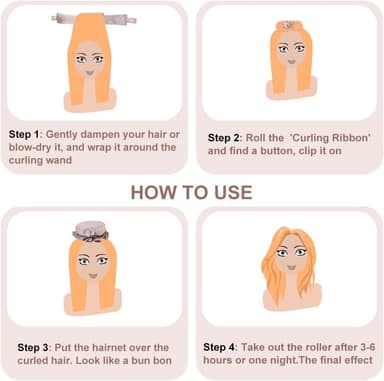 1-sett Satin Heatless Hair Curler for søvn om natten Sort