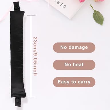 1-sett Satin Heatless Hair Curler for søvn om natten Sort