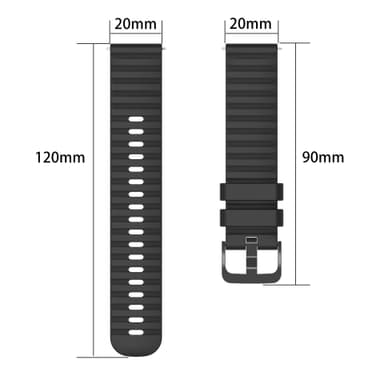 Klokkebånd silikon Sort 20 mm
