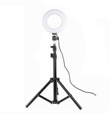 Roterbar selfie på stativ med LED-lys, 20 cm - Svart
