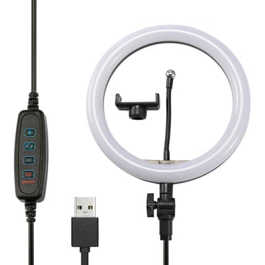 Roterbar selfie på stativ dimbare LED-lys, 25 cm - Svart