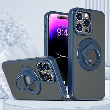 Magnetisk beskyttende telefonveske med usynlig stativ for iPhone Blå iPhone 15 Pro Max
