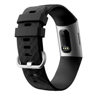 Reim i silikon til Fitbit Charge 3/4 - Svart / Sølv (L)