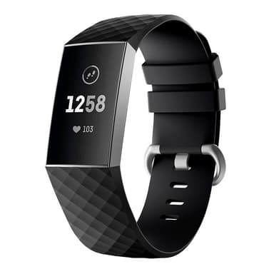 Reim i silikon til Fitbit Charge 3/4 - Svart / Sølv (L)