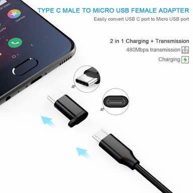 Micro USB til USB-C adapter - svart