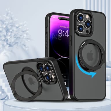 Magnetisk beskyttende telefonveske med usynlig stativ for iPhone Sort iPhone 15 Pro