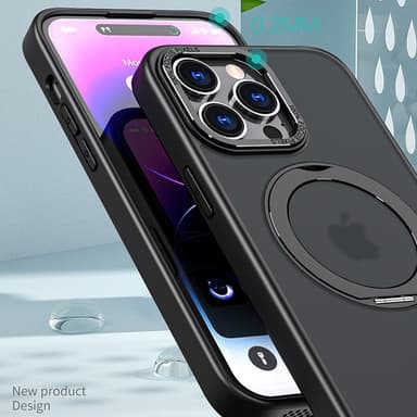 Magnetisk beskyttende telefonveske med usynlig stativ for iPhone Sort iPhone 15 Pro