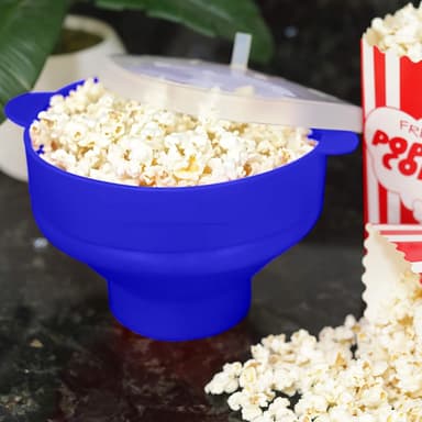 Popkornskål av silikon, sammenleggbar Blå