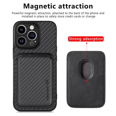 Magnetisk fallsikker kortholderveske med flere kortspor for iPhone Sort iPhone 14 Pro Max