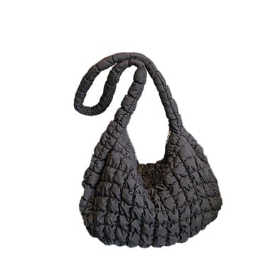 Lettveske Nylon vattert skulderpolstring Crossbody-veske Sort