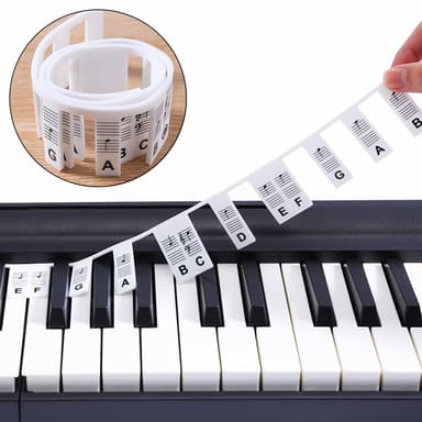 Avtakbare note-etiketter til piano og keyboard, 61 tangenter Flerfarget   Hvit