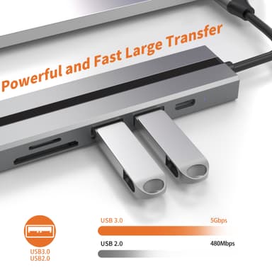 Multifunksjons USB-C-hub med 4K HDMI, USB 3.0/2.0-porter, SD/TF-kortleser