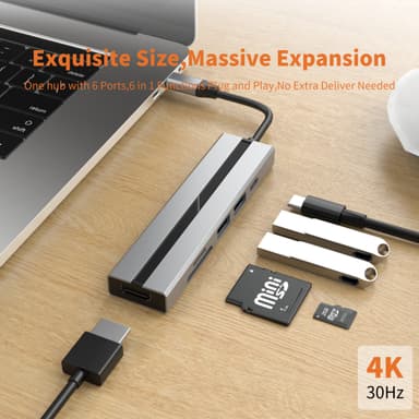 Multifunksjons USB-C-hub med 4K HDMI, USB 3.0/2.0-porter, SD/TF-kortleser