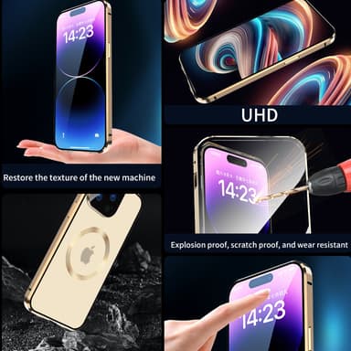 Dobbeltsidig HD-telefondeksel med spenne med linsebeskytter kompatibel med iPhone Sølv iPhone 14 Pro Max