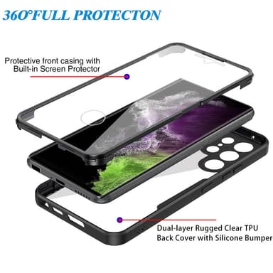TPU-materiale 360° alt-inkludert mobiltelefondeksel for Samsung-telefoner Sort Samsung A22 4G