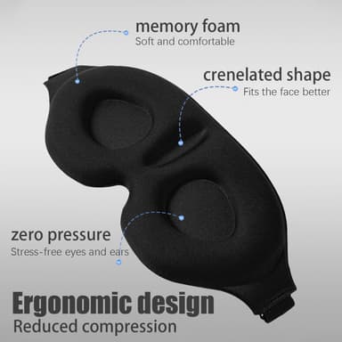 3D sovemaske med ekstrautstyr Sort