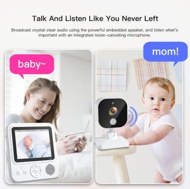 Babymonitor med kamera 2.4G-overføring, 2-veis lyd, infrarødt nattsyn