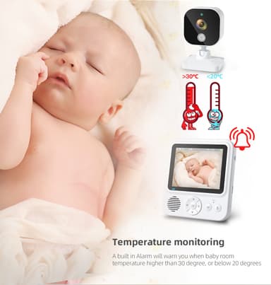Babymonitor med kamera 2.4G-overføring, 2-veis lyd, infrarødt nattsyn