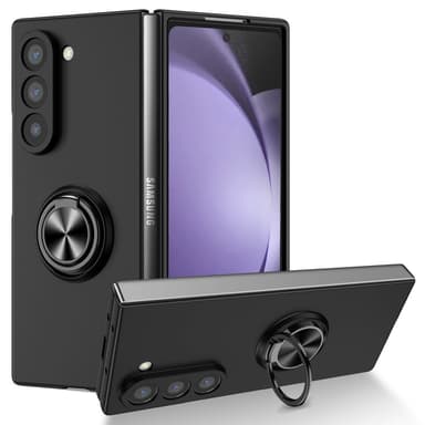 Til Samsung Galaxy Z Fold6 5G Hybrid Deksel med Fingerring & Metallplate - Svart