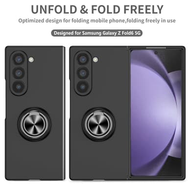 Til Samsung Galaxy Z Fold6 5G Hybrid Deksel med Fingerring & Metallplate - Svart