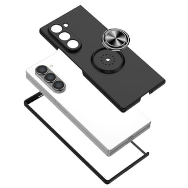 Til Samsung Galaxy Z Fold6 5G Hybrid Deksel med Fingerring & Metallplate - Svart