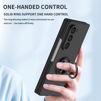 Til Samsung Galaxy Z Fold6 5G Hybrid Deksel med Fingerring & Metallplate - Svart