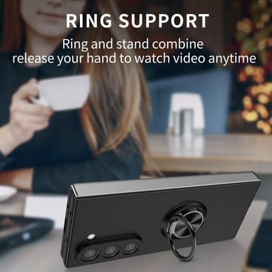Til Samsung Galaxy Z Fold6 5G Hybrid Deksel med Fingerring & Metallplate - Svart