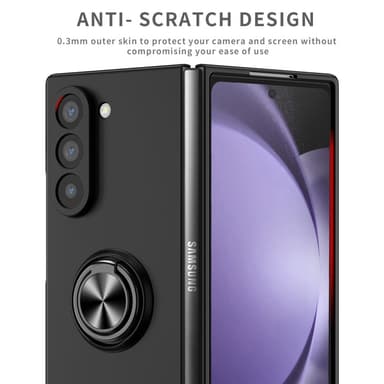 Til Samsung Galaxy Z Fold6 5G Hybrid Deksel med Fingerring & Metallplate - Svart