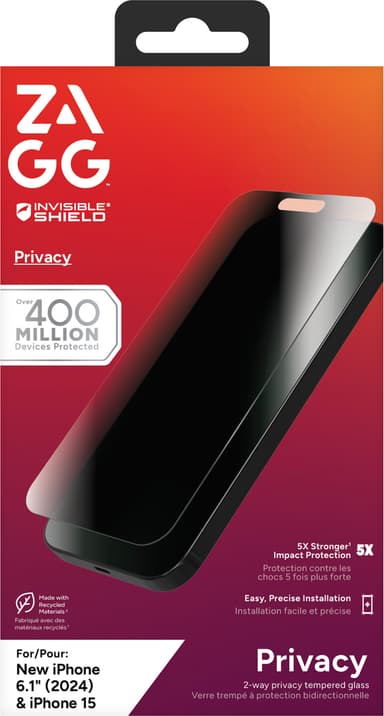 Zagg iPhone 16/15 Glass Elite Privacy skjermbeskytter