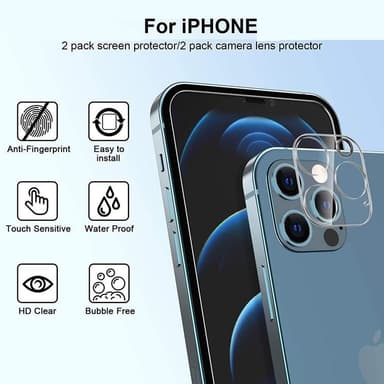 iPhone 12 Pro Max skjermbeskytter og kamerabeskytter 2+2
