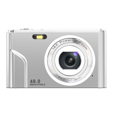 Digitalkamera med 48 MP, HD 1080p, 16x zoom, minnekort Sølv