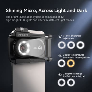 100X mobiltelefonmikroskoplinse med LED-lys