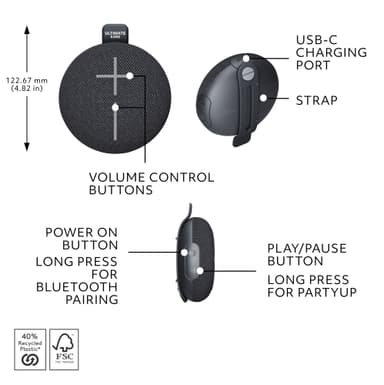 Ultimate Ears MINIROLL bærbar høyttaler (sort)