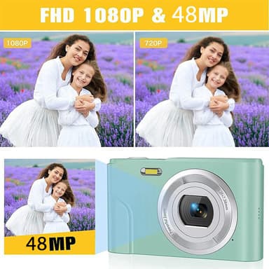 Digitalkamera med 48 MP, HD 1080p, 16x zoom, minnekort Grønn