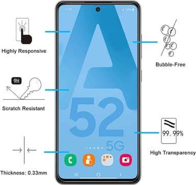 Skjermbeskytter Samsung Galaxy A52/A52 5G/A52S 5G herdet glass 2-pakning