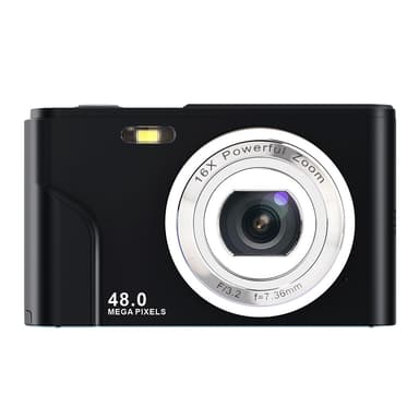 Digitalkamera med 48 MP, HD 1080p, 16x zoom, minnekort Sort
