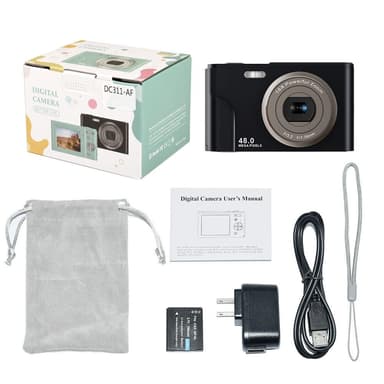 Digitalkamera med 48 MP, HD 1080p, 16x zoom, minnekort Sort