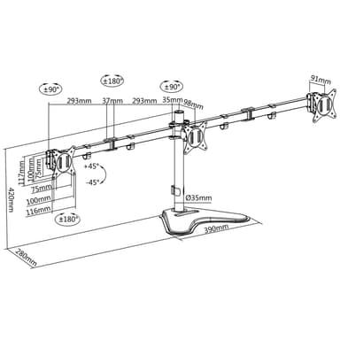LogiLink Monitorstativ/fot trippel 17-27"" 2x658mm