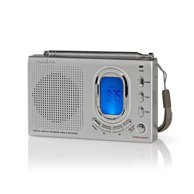 Nedis World Radio | Bærbar design | AM / FM / SW | Batteri drevet / Nettstrøm drevet | Digitalt | 1.5 W | Hodetelefonutgang | Vekkeklokke | Sleep timer | Grå