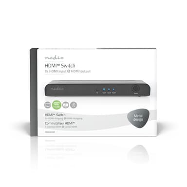 Nedis HDMI ™ Switch | 3-Port port(s) | 3x HDMI™ Inngang | 1x HDMI ™ -utgang | 4K@60Hz | 18 Gbps | Fjernstyrtkontrolert | Metall | Antrasitt