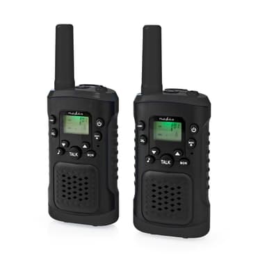 Nedis Walkie-Talkie Set | 2 håndsett | Opp til 6 km | Frekvens kanal: 8 | PTT / VOX | Opp til 3 timer | Hodetelefonutgang | 2 Hodesett | Sort