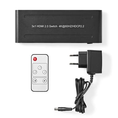 Nedis HDMI ™ Switch | 3-Port port(s) | 3x HDMI™ Inngang | 1x HDMI ™ -utgang | 4K@60Hz | 18 Gbps | Fjernstyrtkontrolert | Metall | Antrasitt