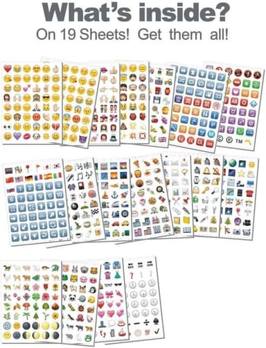 Emoji-klistremerker, 19 ark med over 900 klistremerker
