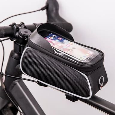 Vanntett sykkelrammeveske og telefonholder med skjerm, svart/hvit