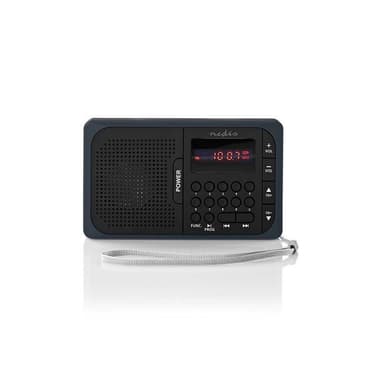 Nedis FM-radio | Bærbar design | FM | Batteri drevet / Nettstrøm drevet | Digitalt | 3.6 W | Skjermstørrelse: 2.0 "" | Svart hvit skerm | Hodetelefonutgang | Grå / Sort