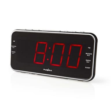 Nedis Digital Alarm Clock Radio | LED Vise | 1x 3.5 mm Lyd inngang | Tidsframskriving | AM / FM | slumrefunksjon | Sleep timer | Antall alarmer: 2 | Sort