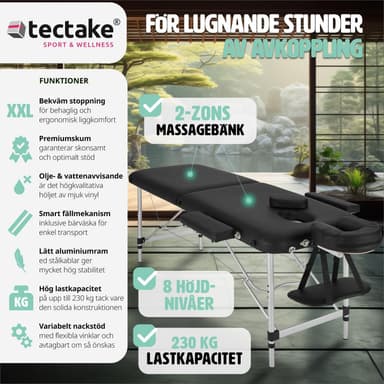 Massasjebenk i aluminium med 2 soner - svart