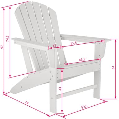 Hagestol med fotskammel Adirondack-Design - hvit