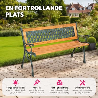 Hagebenk Tamara 2-seter av tre og støpejern 128x51x73cm - brun